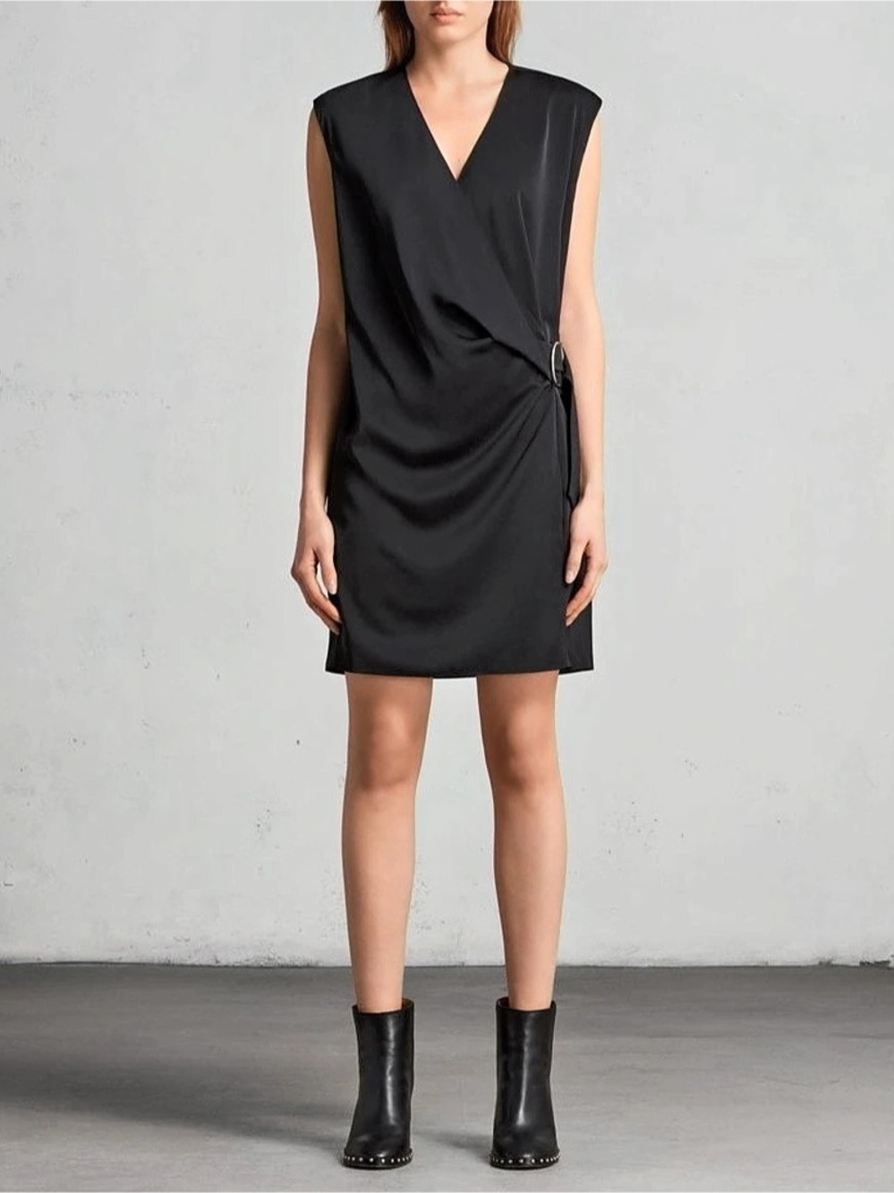 AllSaints Black Boho Minimalist Callie Mini Wrap Dress Size XS NWT